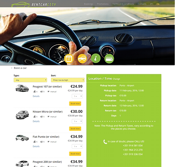 rentcarcity low cost rent a car, vehicles selection